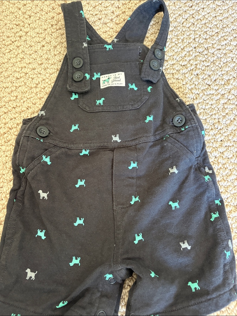 Carter's Black Short Overalls with Mint and Light Gray Dog Print 12 Months